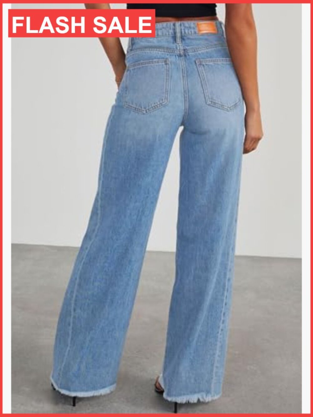 High Waisted Wide Leg Stretchy Baggy Jeans Raw Hem Palazzo Pants Women - Picture 2 of 7